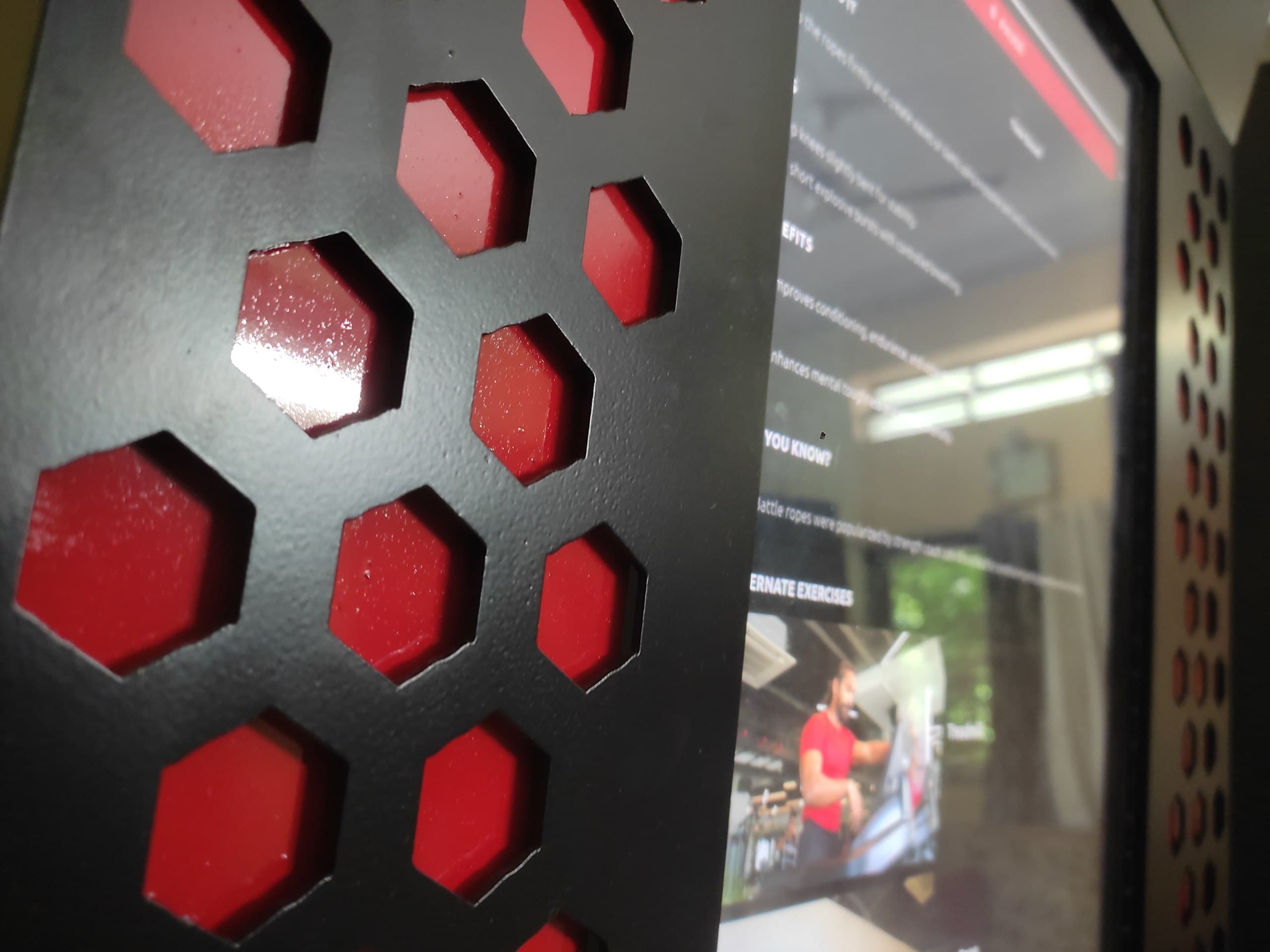Macro detail of the kiosk hexagonal steel side panel
